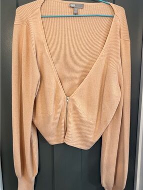 ASOS Beige Cropped Rib-Knit Zip Cardigan size 14